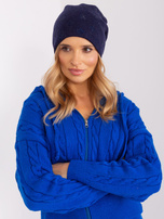 Hurt Granatowa damska czapka zimowa z dżetami