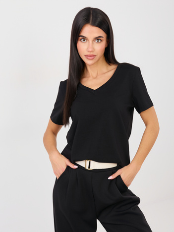Czarny bawełniany t-shirt basic RUE PARIS 