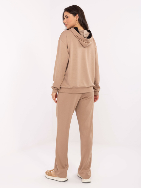 Ciemnobeżowy damski komplet z bluzą kangurką