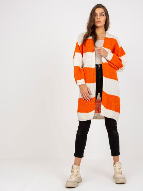 Hurt Ecru-pomarańczowy luźny kardigan z dzianiny OCH BELLA