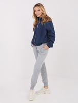 Navy blue insulated basic sweatshirt with a stand-up collar.