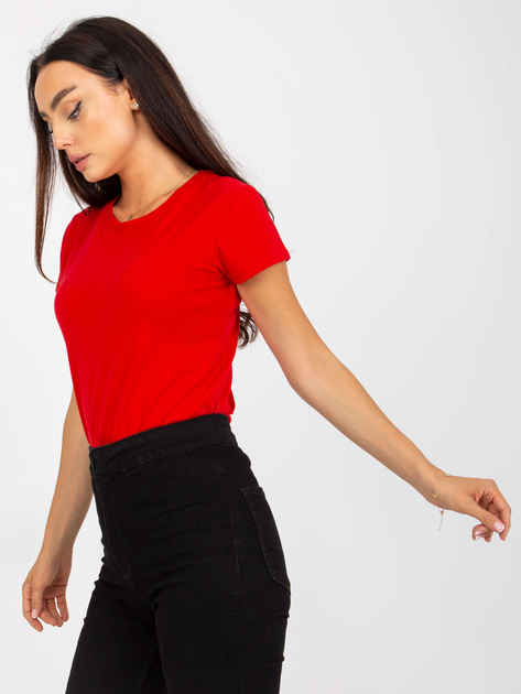 Hurtownia Czerwony gładki t-shirt basic z bawełny