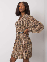 Beżowo-czarna sukienka plisowana Aishan