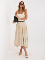 Beżowa rozkloszowana spódnica w kratkę