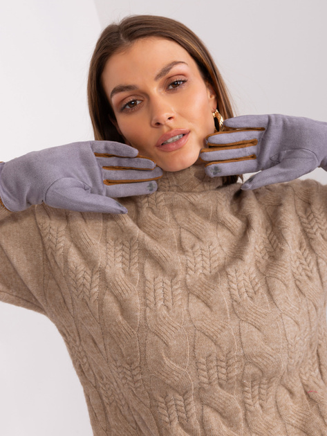 Hurt Szare damskie rękawiczki z ozdobnym paskiem