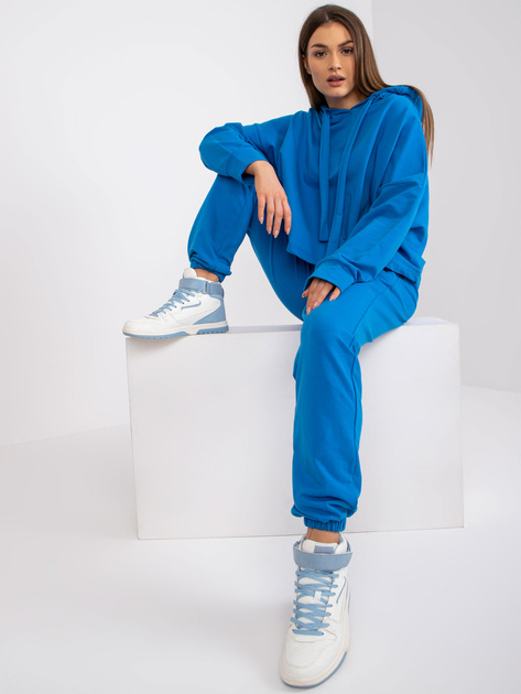 Ciemnoniebieski dresowy komplet dwuczęściowy basic z kapturem