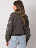 Ciemna khaki bluza z wstawką z ekoskóry Ancora RUE PARIS