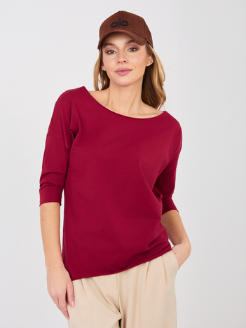 Bordowa damska bluzka basic z rękawem 3/4 RUE PARIS 