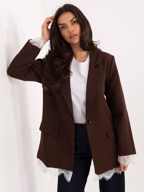 Czekoladowa elegancka marynarka z koronką