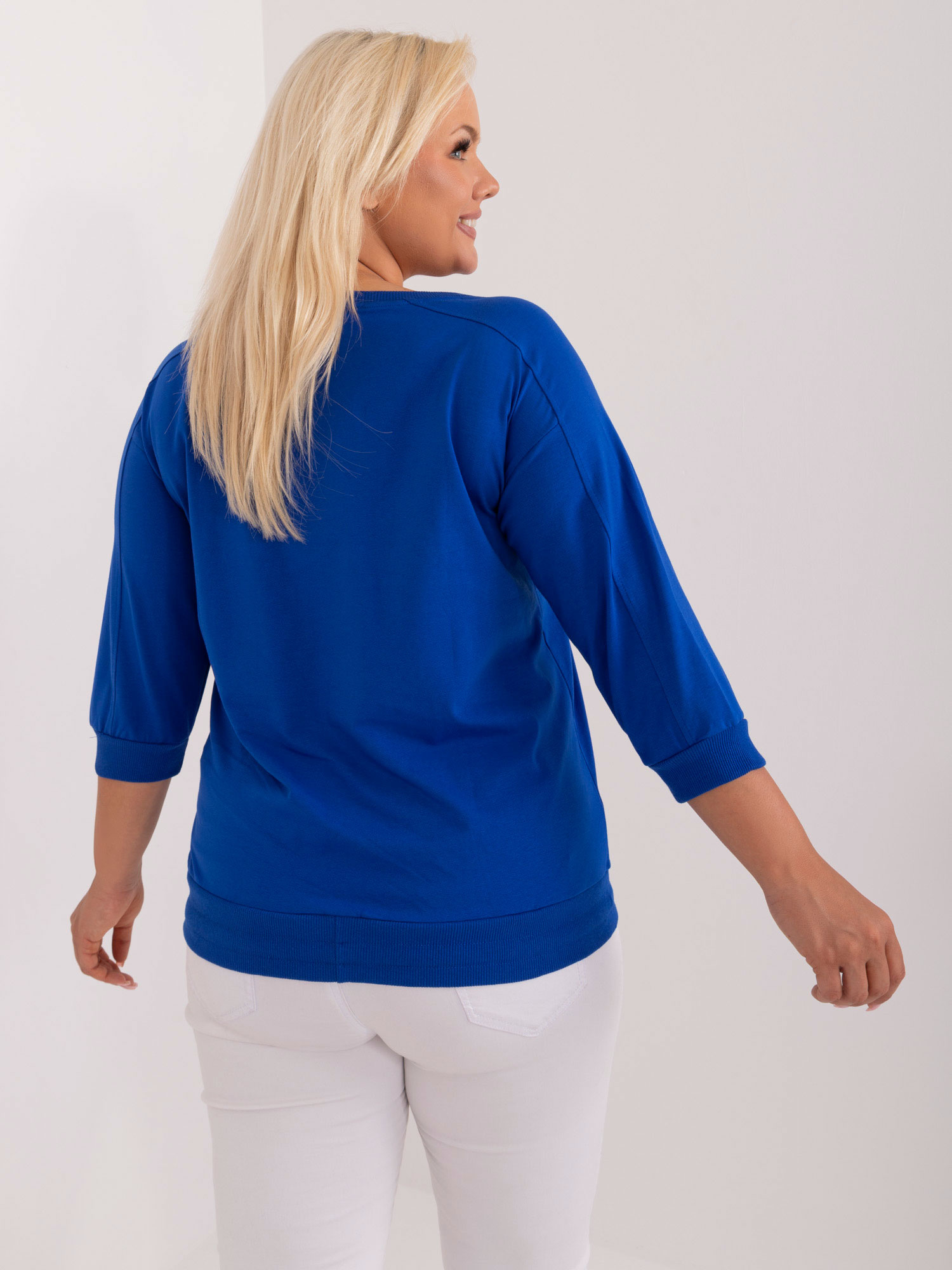 Didmeninė Kobalto spalvos kasdienė plus size medvilninė palaidinė