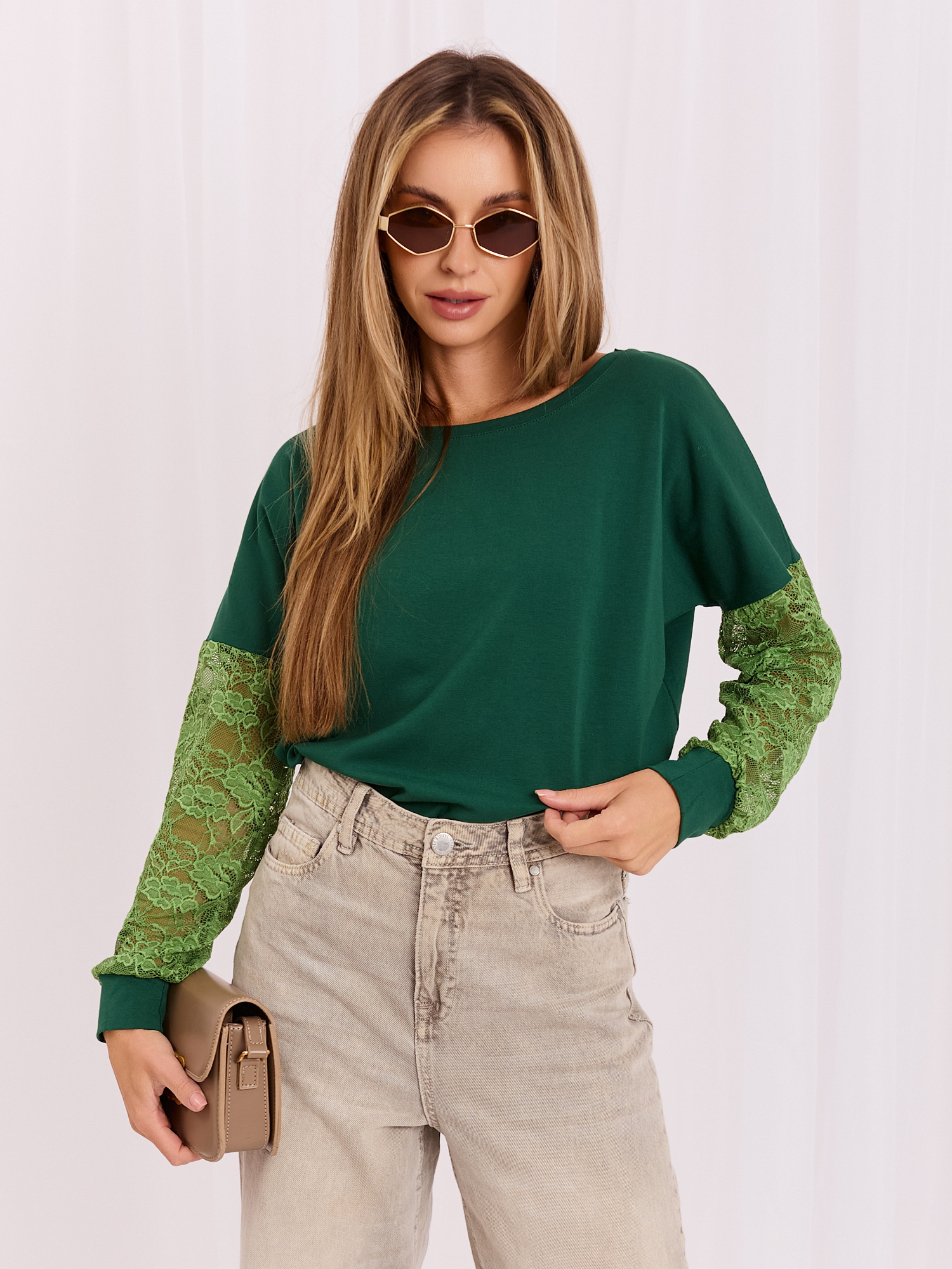 Dunkelgrüne Bluse mit Spitze Shantelle RUE PARIS.