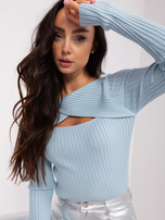 Hurtownia Jasnoniebieski sweter klasyczny prążkowany