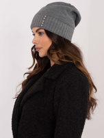 Hurt Ciemnoszara czapka zimowa ze ściągaczem RUE PARIS