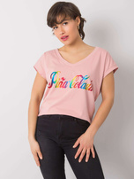Brudnoróżowy t-shirt z nadrukiem Hollis