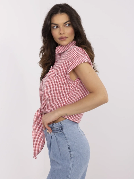 Czerwono-biała krótka koszula w kratę