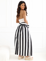 Ecru-czarna midi spódnica w paski