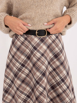 Ciemnobeżowa zamszowa spódnica w kratę RUE PARIS 