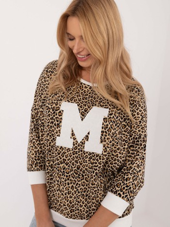 Hurt Ecru-beżowa panterkowa bluzka z naszywką