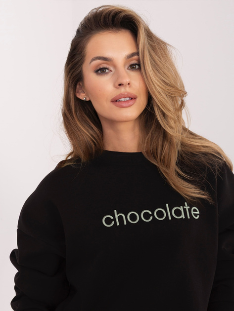 Czarno-zielona bluza z okrągłym dekoltem RUE PARIS