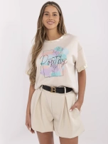 Beżowa bluzka z błyszczącymi wstawkami 