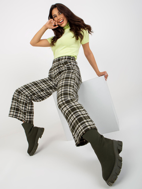 Hurt Khaki szerokie spodnie kuloty materiałowe z wełny