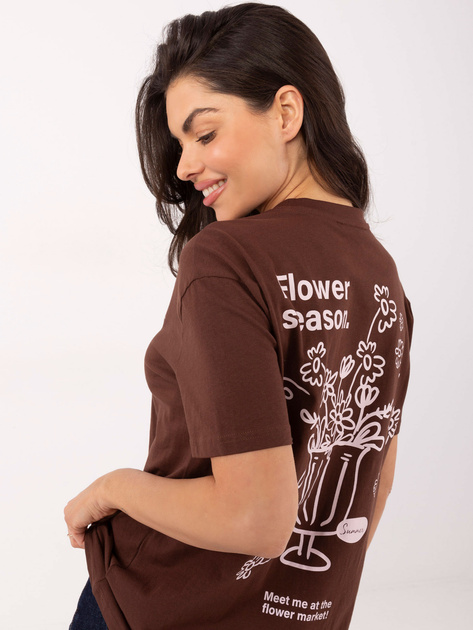 Ciemnobrązowy bawełniany t-shirt z nadrukiem SUBLEVEL 