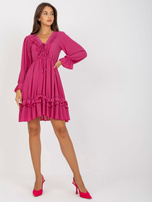 Hurt Fuksjowa mini sukienka z falbaną w stylu boho OCH BELLA 