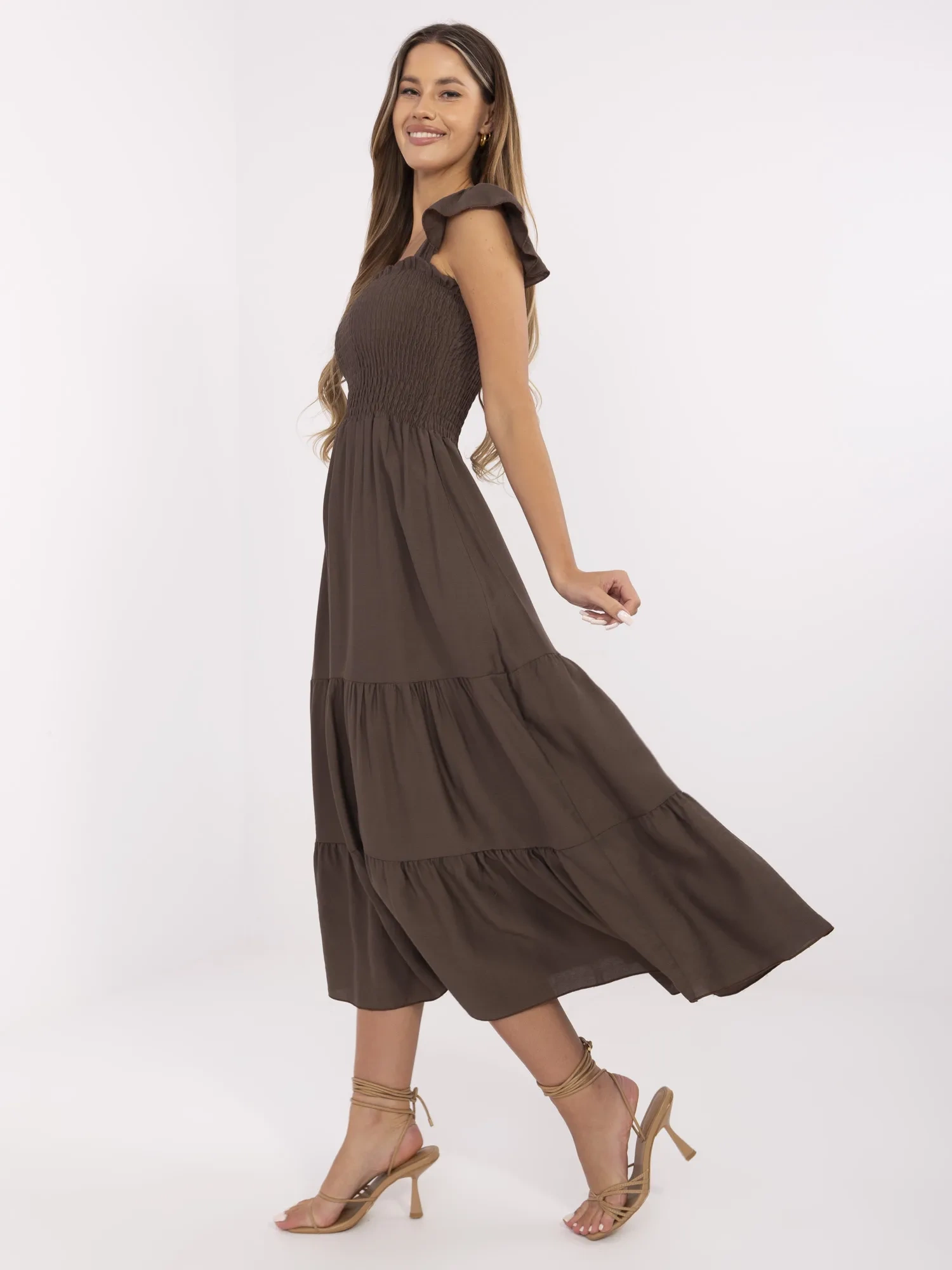 Brown flared summer dress.