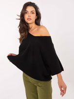 Czarny sweter nietoperz z krótkim rękawem