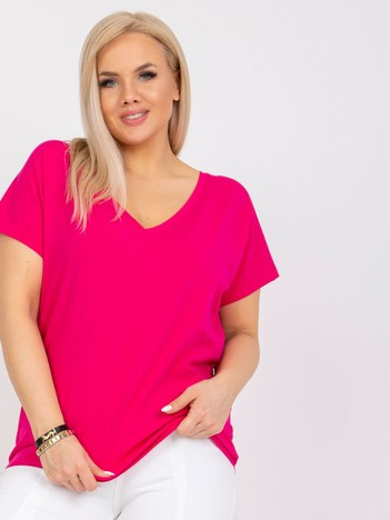 Fuksjowy t-shirt plus size z dekoltem V Cassie