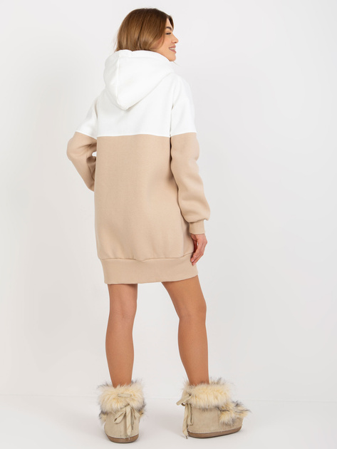 Hurt Ecru-beżowa dresowa długa bluza basic z kapturem