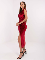 Bordowa wieczorowa sukienka z aplikacjami