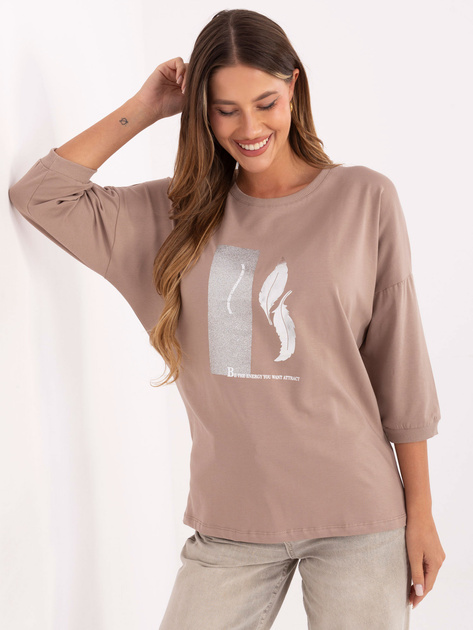 Ciemnobeżowa bluzka oversize z bawełny
