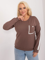 Hurt Brązowa damska bluzka plus size z kieszenią
