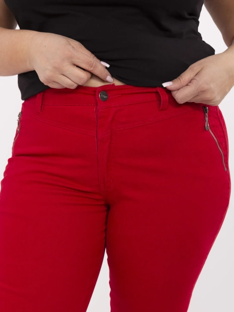 Czerwone długie bawełniane spodnie plus size