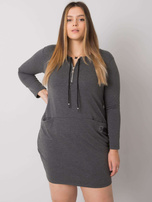 Dunkelgraues meliertes Plus-Size-Kleid mit Taschen Alessia.