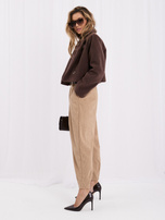 RUE PARIS Camelowe sztruksowe spodnie typu mom fit