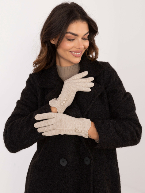 Hurtownia Beżowe dzianinowe rękawiczki damskie