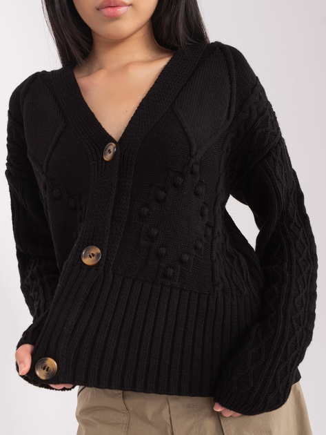 Hurt Czarny damski sweter rozpinany z guzikami