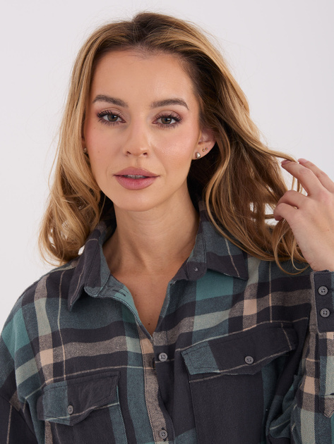 Jasnoszaro-niebieska damska koszula w kratę STITCH & SOUL