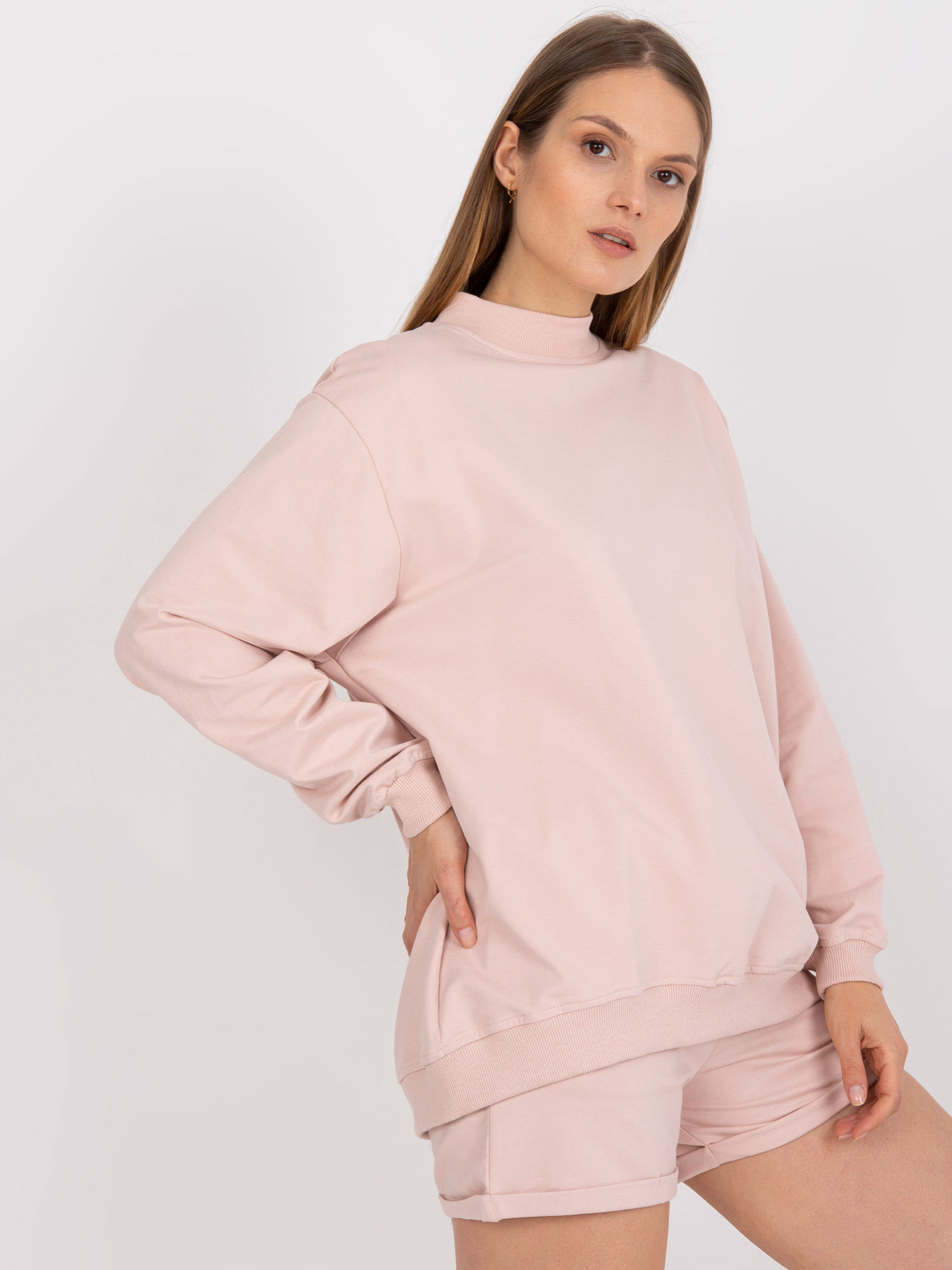 Helle rosa Basic Sweatshirt aus Baumwolle.