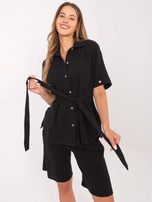 Czarny letni komplet z wiązanym paskiem