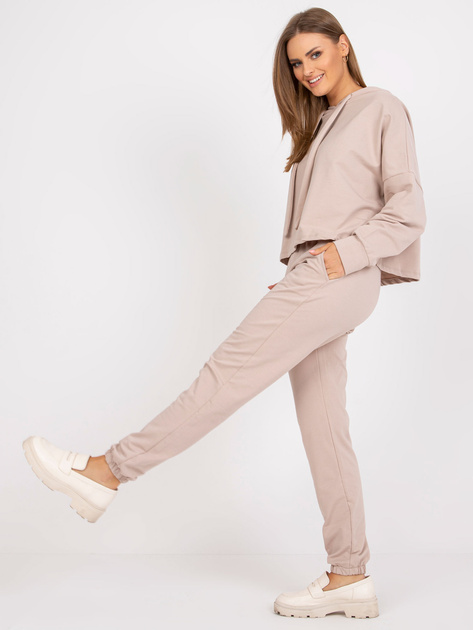 Beżowy dwuczęściowy komplet dresowy basic z kapturem