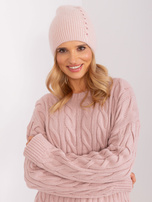 Hurt Brudnoróżowa czapka dzianinowa z cyrkoniami