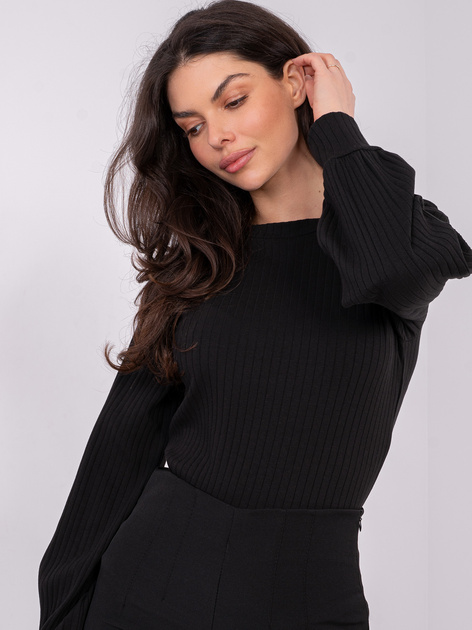 Czarna bluzka longsleeve w prążek RUE PARIS