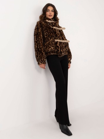 Hurt Camelowa futrzana kurtka zimowa w panterkę