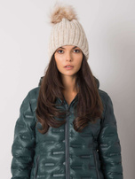 Beżowa czapka zimowa z aplikacją