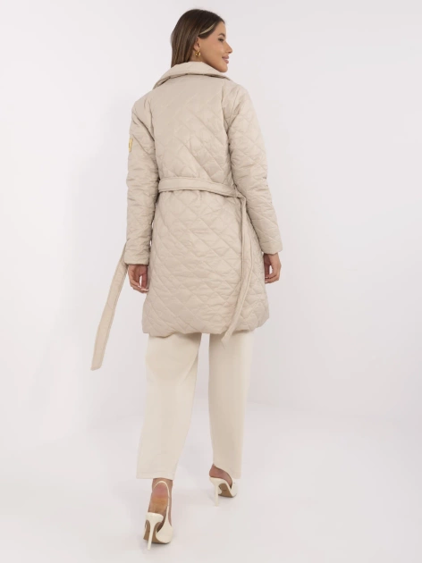Hurt Beżowy przejściowy płaszcz damski z kieszeniami