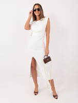 Ecru elegancka sukienka z ozdobnym detalem RUE PARIS  