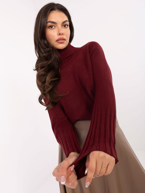 Bordowy sweter oversize z golfem RUE PARIS 